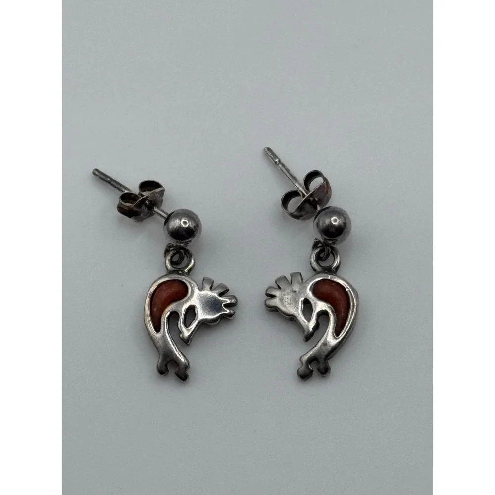Small Shubes Dakota West Sterling Silver Kokopelli Earrings Southwestern